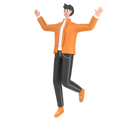 Boy jumping and celebrates success  3D Illustration