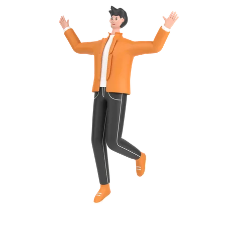 Boy jumping and celebrates success  3D Illustration