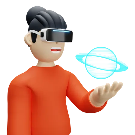 Boy learning using VR tech  3D Illustration