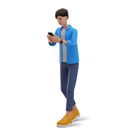 Boy looking at phone screen  3D Illustration