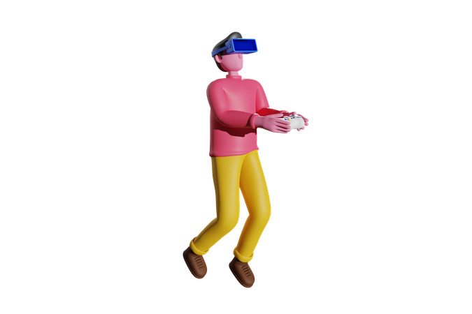 Boy playing virtual game  3D Illustration