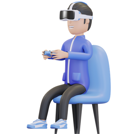 Boy playing virtual game  3D Illustration