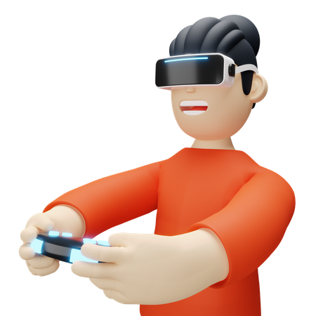 Boy playing virtual game  3D Illustration