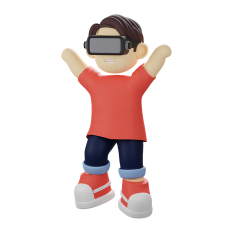 Boy playing virtual reality game using VR goggles  3D Illustration