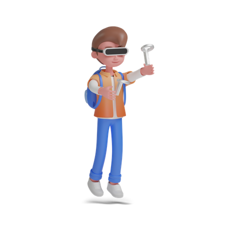 Boy playing vr  3D Illustration