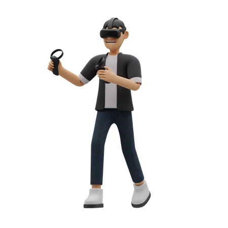 Boy playing VR  3D Illustration