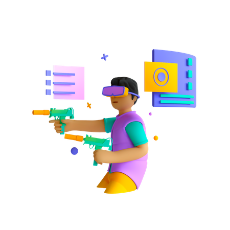 Boy playing VR game  3D Illustration