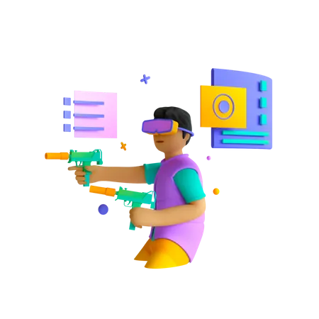 Boy playing VR game  3D Illustration