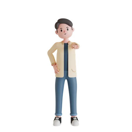 Boy pointing something  3D Illustration