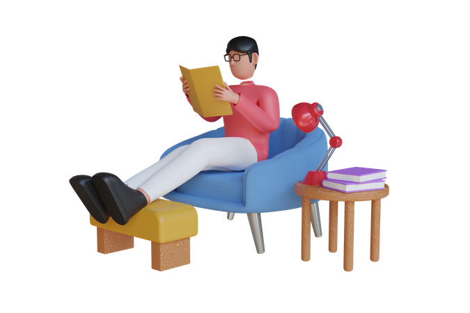 Boy Reading Book  3D Illustration