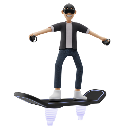 Boy riding a hoverboard  3D Illustration