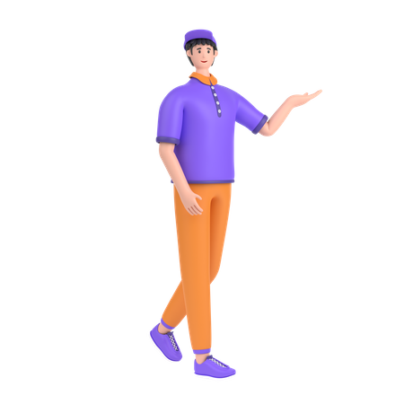 Boy showing empty copy space on open hand palm  3D Illustration