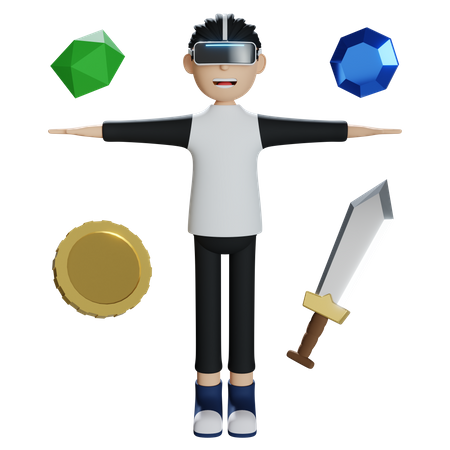 Boy taking gaming experience in Metaverse  3D Illustration