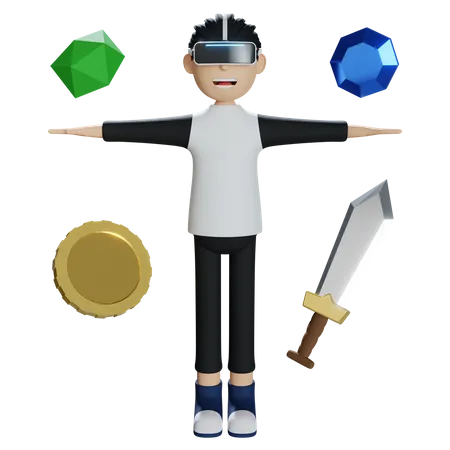 Boy taking gaming experience in Metaverse  3D Illustration