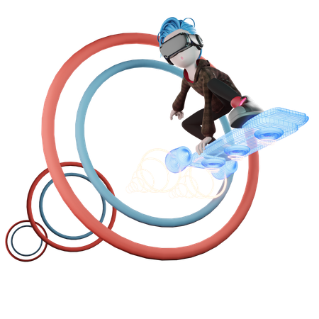 Boy using VR hoverboard  3D Icon