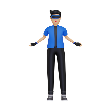 Boy using VR tech  3D Illustration