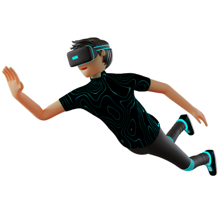 Boy using VR tech  3D Illustration