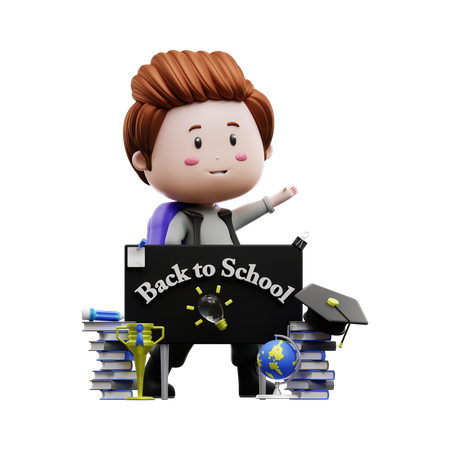 Boy with back to school  3D Illustration