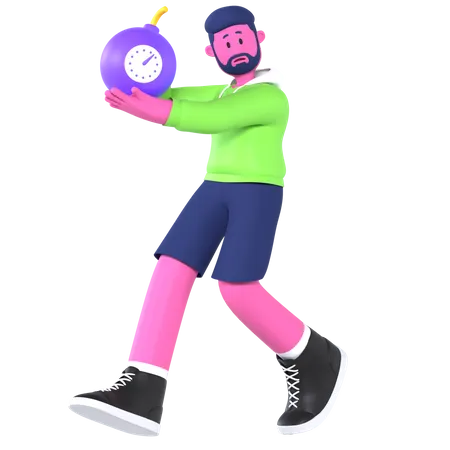 Boy With Deadline Bomb  3D Illustration