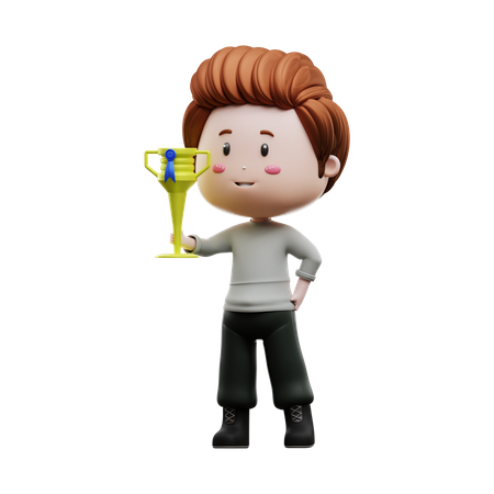 Boy with trophy  3D Illustration