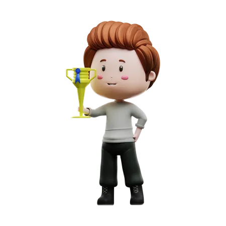 Boy with trophy  3D Illustration