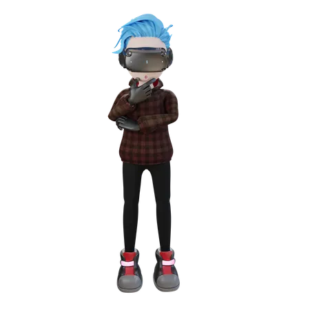 Boy with VR googles thinking something  3D Icon