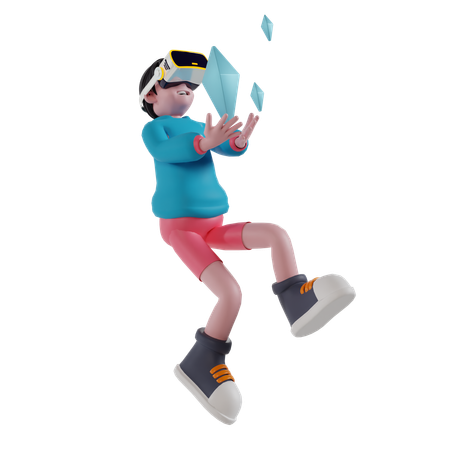 Boy working on crypto using VR technology  3D Illustration