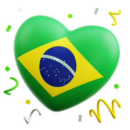 Brazilian Flag Heart  3D Icon