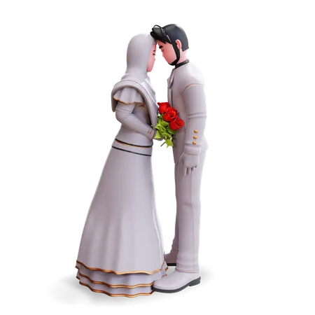 Bride and groom with heads together  3D Illustration