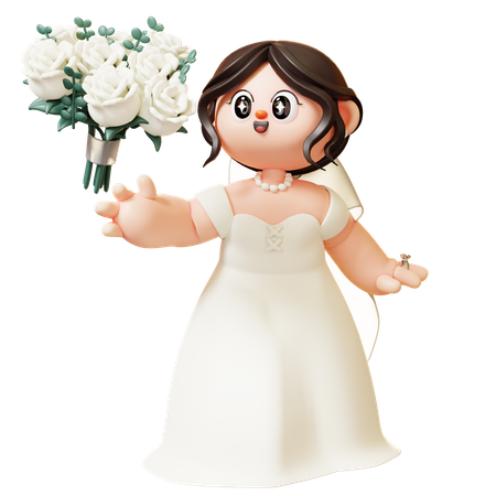 Bride Throwing Bouquet Flower To Wedding Guest  3D Illustration