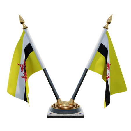 Brunei Double Desk Flag Stand  3D Flag