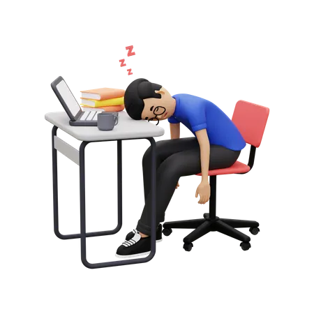 Business employee sleeping at work  3D Illustration