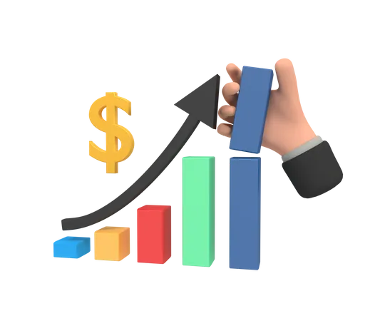 Business growth with bar chart  3D Illustration