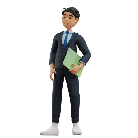 Business Man Holding Book  3D Illustration