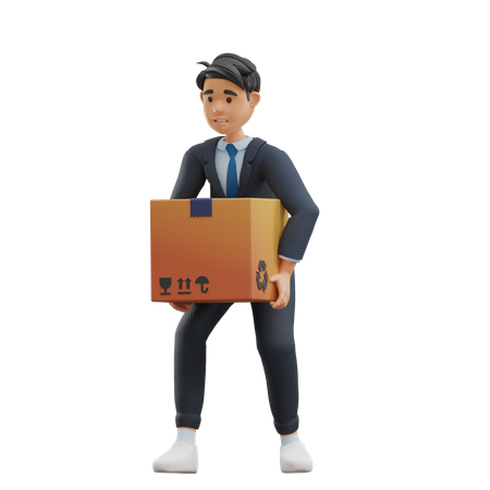 Business Man Holding Box  3D Illustration