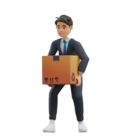 Business Man Holding Box  3D Illustration