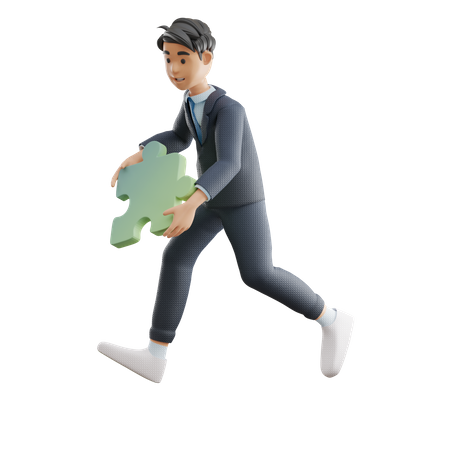 Business Man Holding Puzzle  3D Illustration