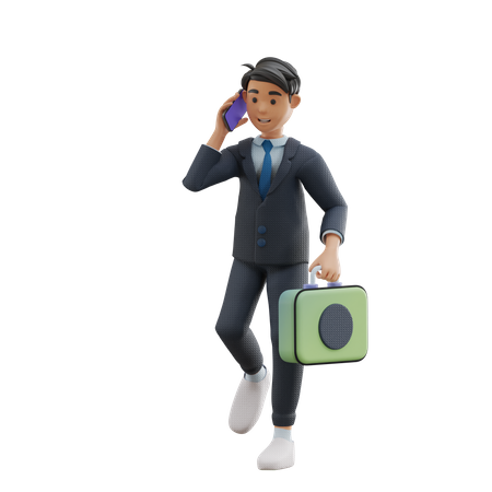 Business Man In a Call While Walking  3D Illustration