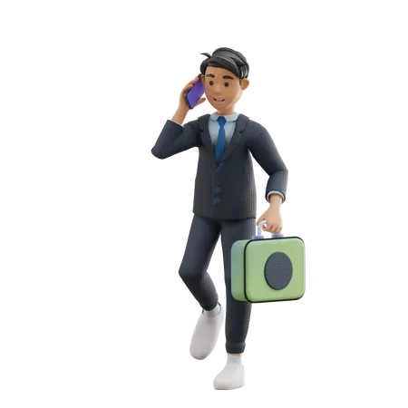 Business Man In a Call While Walking  3D Illustration