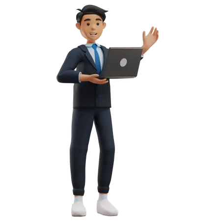 Business Man Working with Laptop  3D Illustration