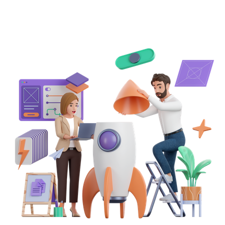 Business people working on startup  3D Illustration