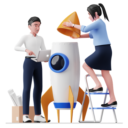 Business people working on startup  3D Illustration