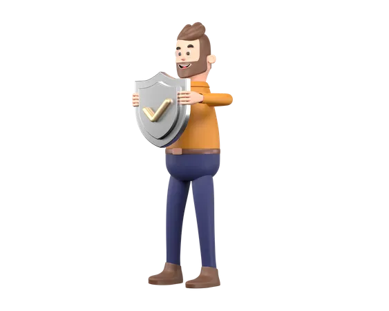 Business person holding security shield  3D Illustration