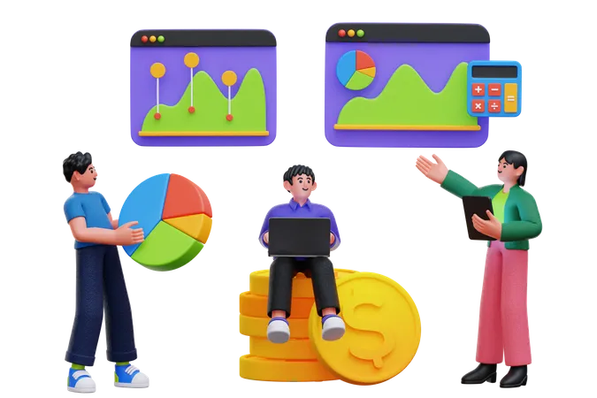 Business team doing financial analysis together  3D Illustration