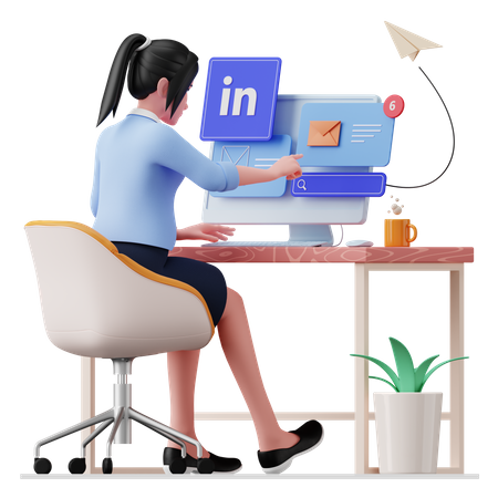 Business woman checking her mail  3D Illustration