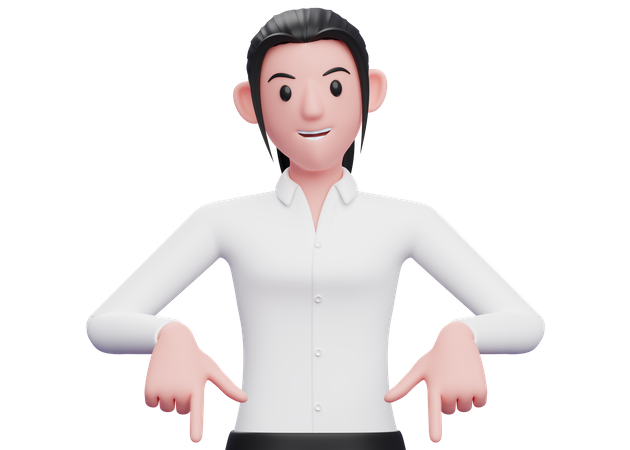 Business woman pointing down  3D Illustration