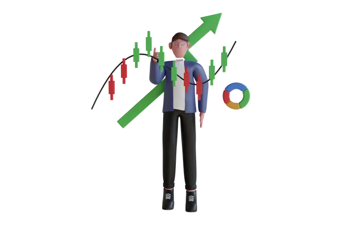 Businessman buying or selling shares, investing in stock market from mobile phone  3D Illustration