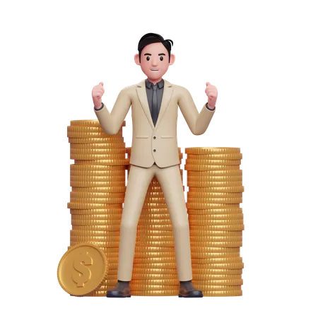 Businessman celebrating business profit  3D Illustration