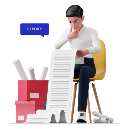 Businessman checking Financial report  3D Illustration