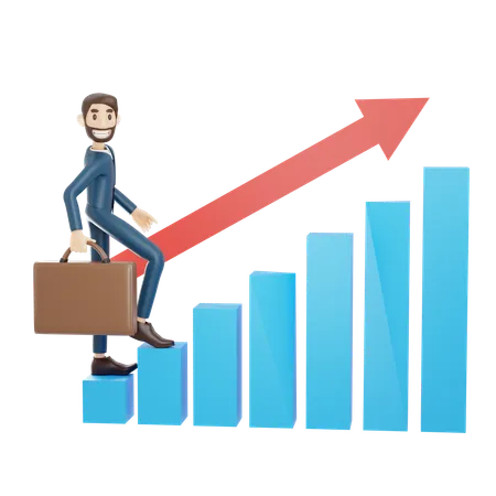 Businessman Climbing On Growth Chart  3D Illustration